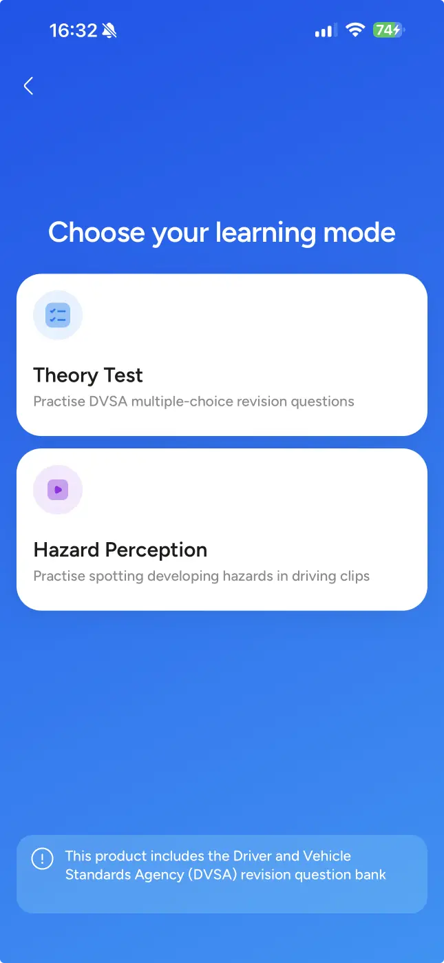 Lerny — driving theory test app screen 2