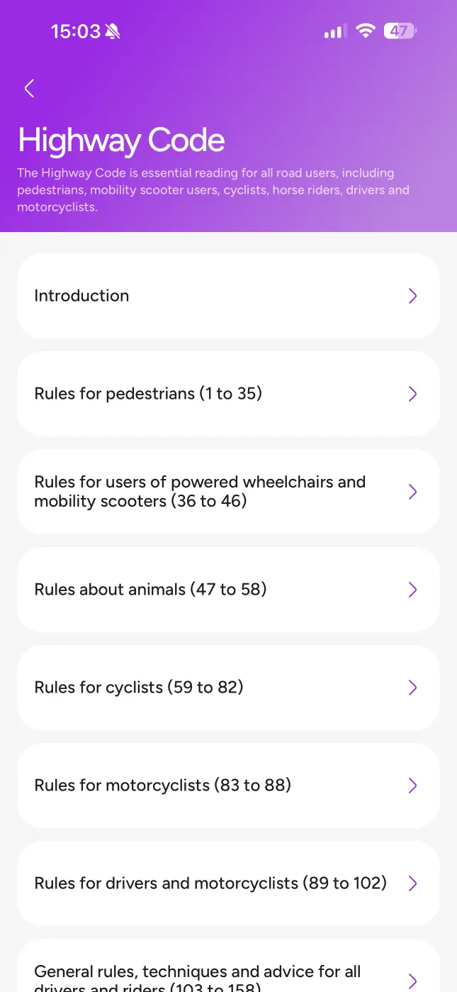 Lerny — driving theory test app screen 7